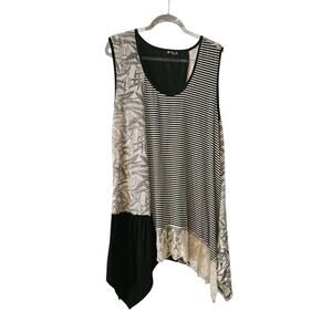 Lily by Firmiana Asymmetrical Dress 1X Black Lagenlook Lace Stripes Scoop Neck